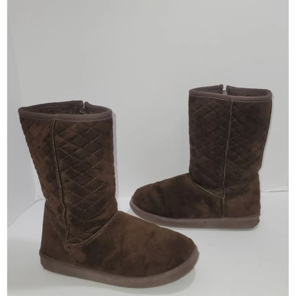 Hot Cakes Brown Quilted Winter Boots 8 Faux Suede Warm Lining Cozy Cabincore Y2K